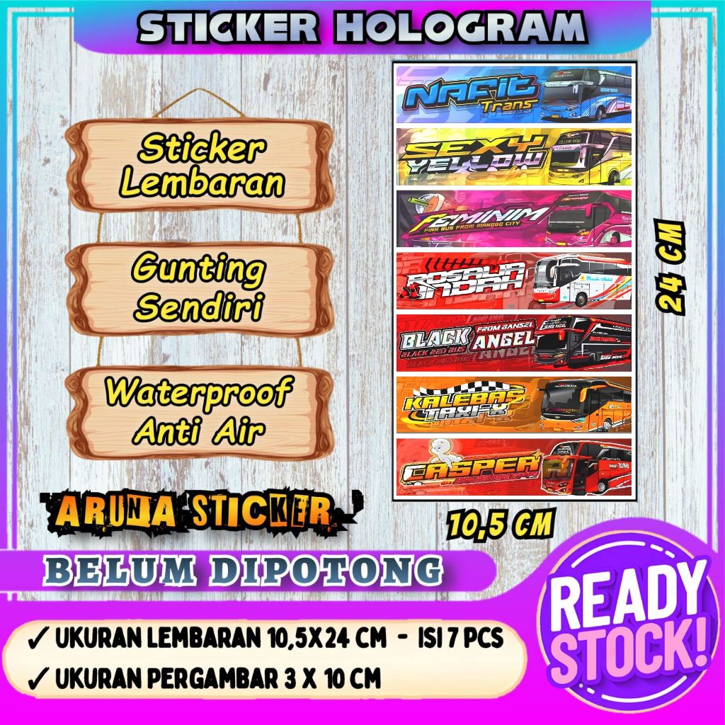 

7 PC STIKER BUS PANJANG Stiker Bus Basuri Lembaran Hologram Anti Air Sticker Telolet Basuri