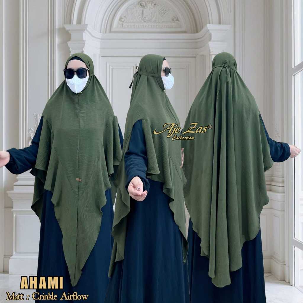 AJE ZAS - Hijab Khimar Jumbo Polos Tali Tanpa Pet Kode-AHAMI Matt Crinkle Airflow