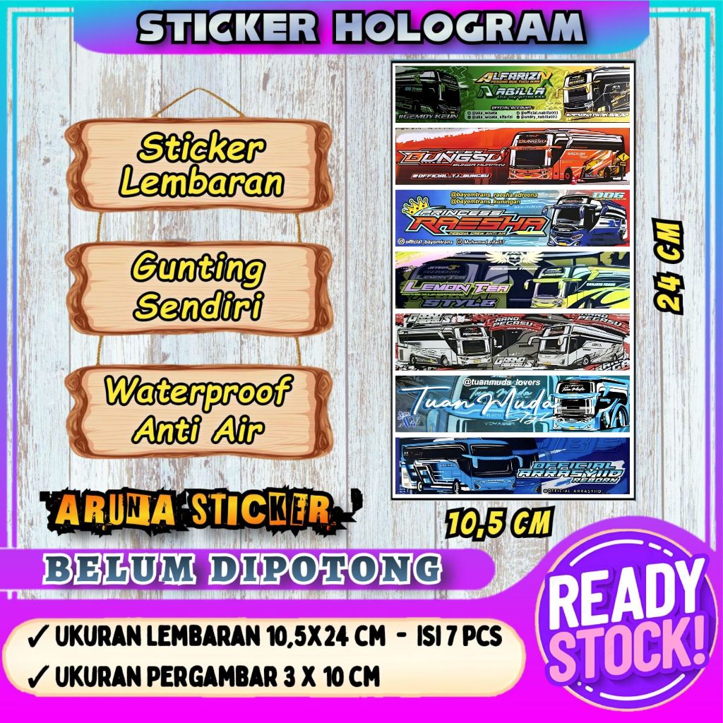 

7 PC STIKER BUS PANJANG Stiker Bus Basuri Lembaran Hologram Anti Air Sticker Telolet Basuri