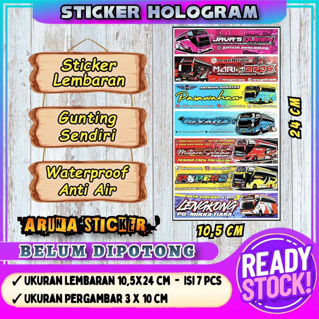 

7 PC STIKER BUS PANJANG Stiker Bus Basuri Lembaran Hologram Anti Air Sticker Telolet Basuri