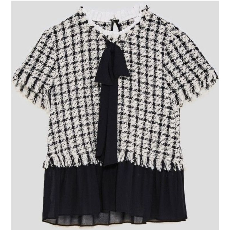 Zara Monochrome Tweed Blouse