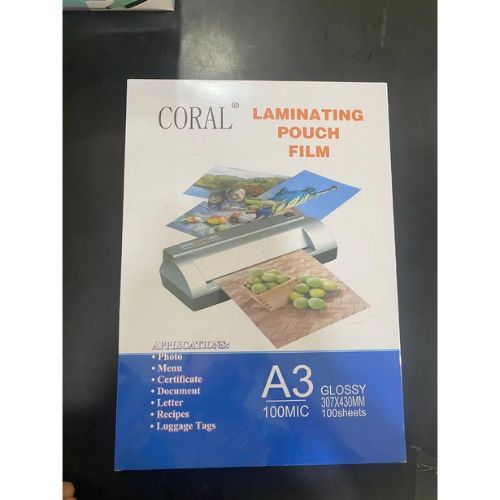 

100 LEMBAR LAMINATING FILM CORAL A3 HOT LAMINASI PANAS KUALITAS TERBAIK
