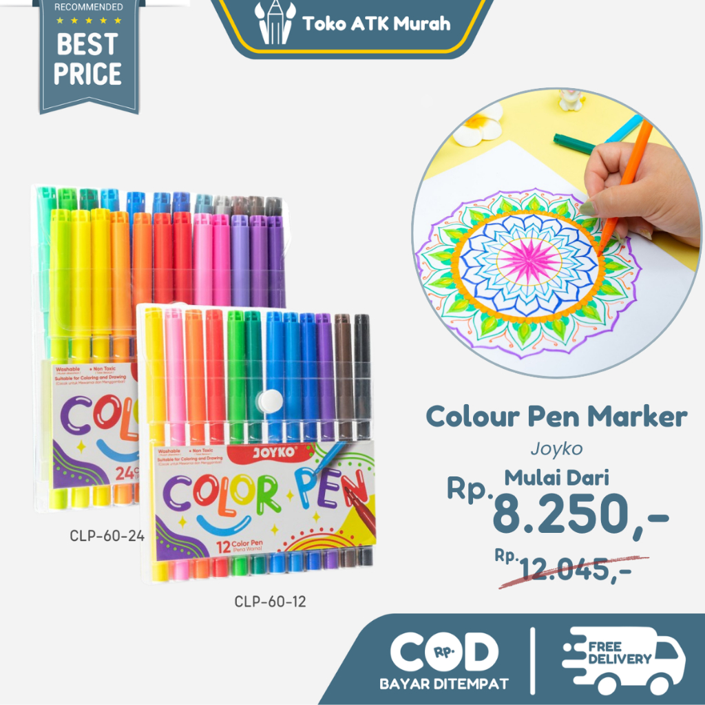 

Spidol Warna Joyko CLP-60-12 Color Pen 12 Warna / CLP-60-24 Color Pen 24 Warna