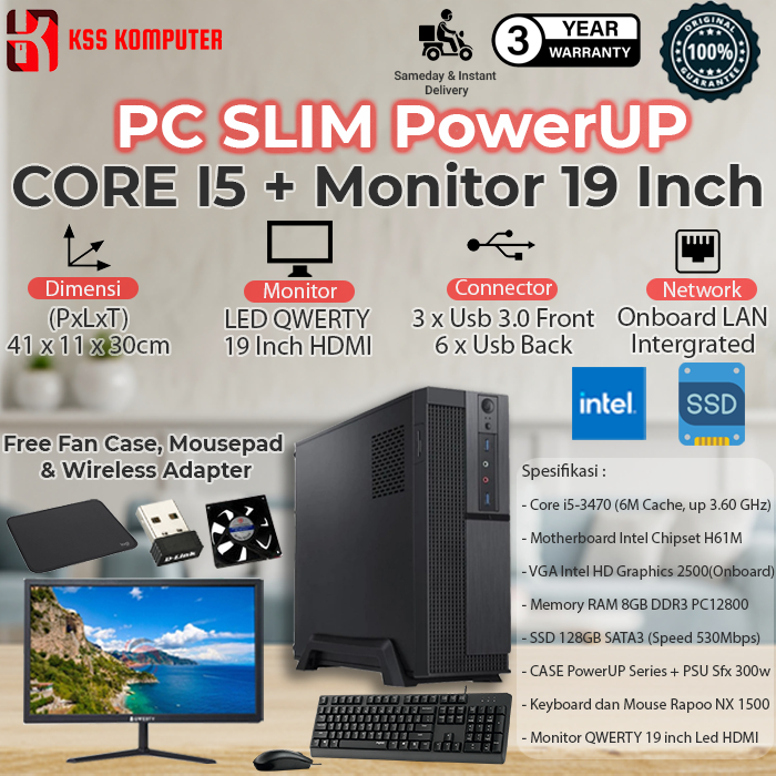 Komputer / PC Mini Core i5, SSD, Monitor 19 Inch Lengkap Siap Pakai