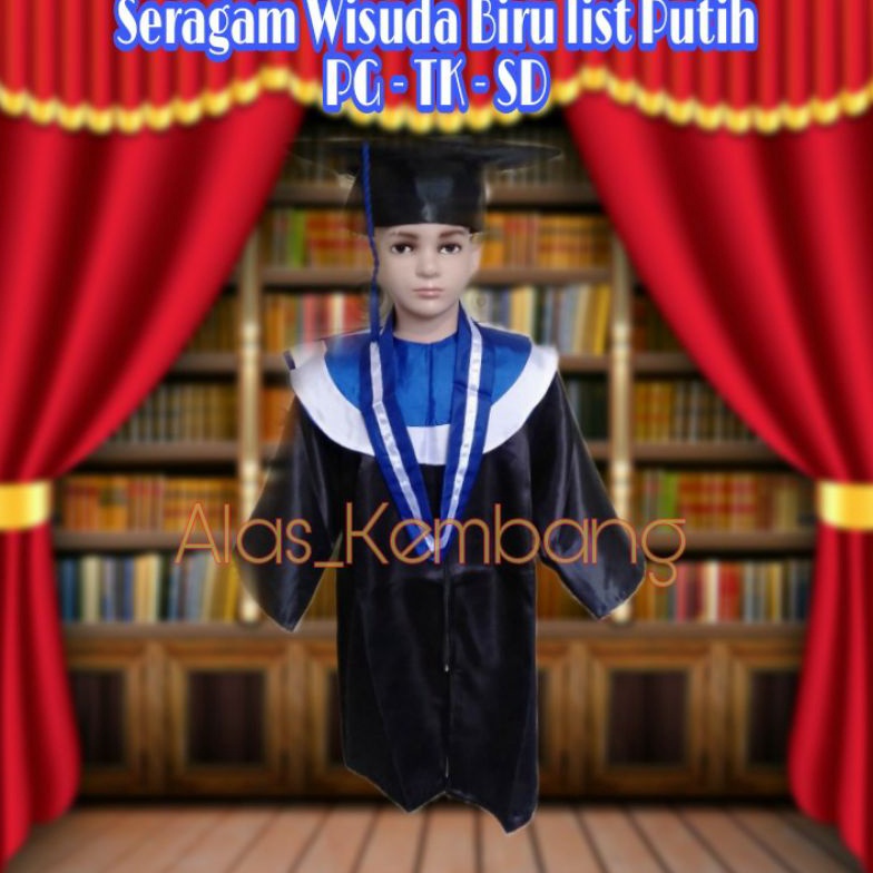 KODE W76Y Baju Toga Seragam Anak Wisuda Paud TK Dan SD Biru list Putih