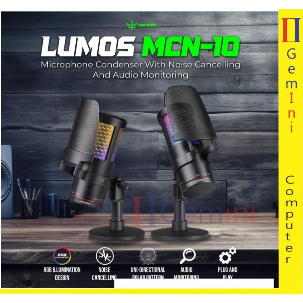 NYK Nemesis Mic Condenser RGB with Noise Cancelling Nemesis LUMOS MCN-10 | MCN10 Microphone