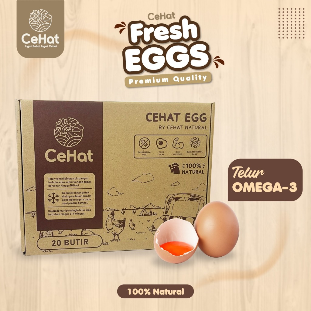 Telur Omega 3 Organik - CeHat Fresh Eggs - Telor Ayam Bebas Antibiotik dan Salmonella