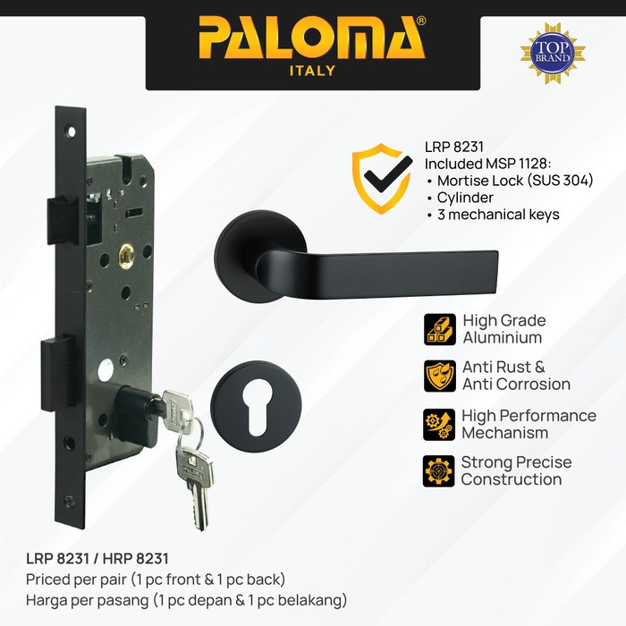 PALOMA Gagang Pintu Door Handle Pintu Roses Lever Engkol Pisah Misah Paket Kunci Pintu Lockset Lock 