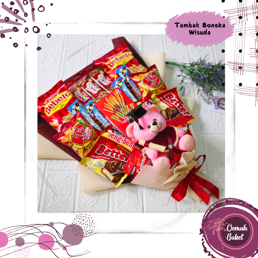 

Buket Snack Boneka | Buket Snack Merah | Buket Boneka Wisuda | Buket Wisuda | Oemah Buket Sidoarjo