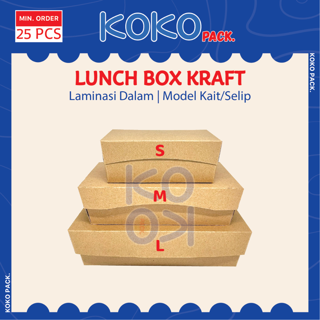 

Paper Lunch Box Kraft Laminasi Dalam uk. S , M , L Model Selip | Kemasan Makanan / Box Packaging / Kotak Catering / Dus Take Away