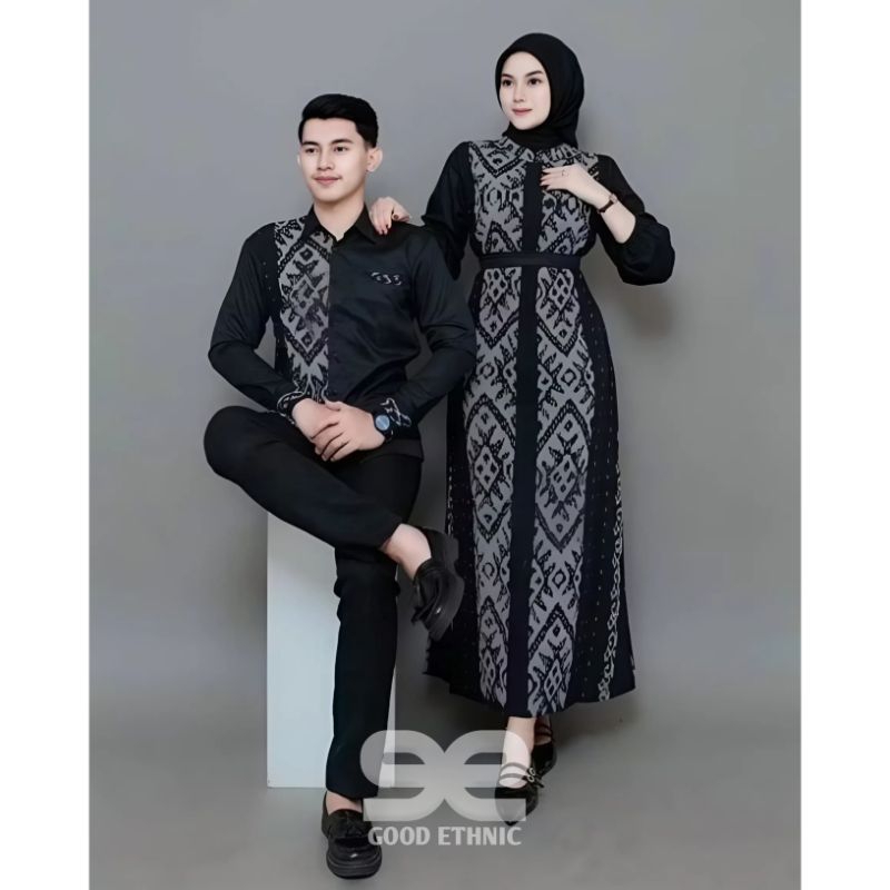 GOOD ETHNIC - BAJU TENUN COUPLE - COUPLE DRESS BELVIA HITAM (SET COUPLE LEBARAN)