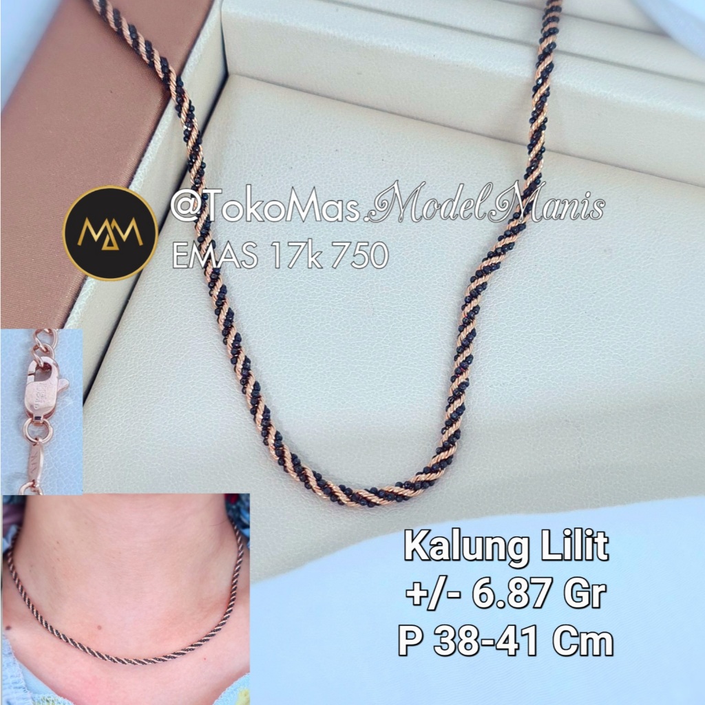 Kalung Lilit Biji Lada Tambang Rosegold - BlackGold 750 kadar 17k