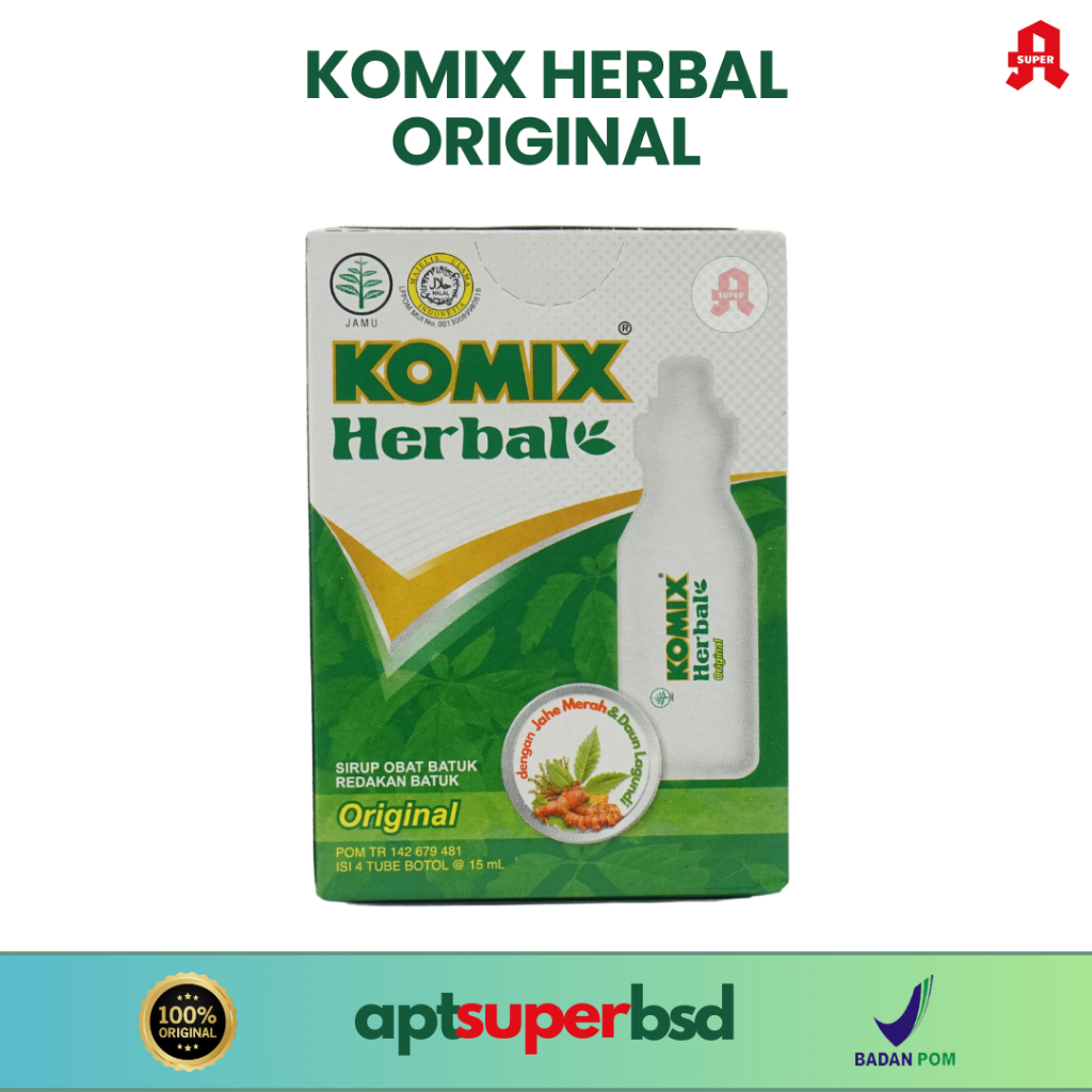 Komix Herbal Sirup Obat Batuk - 1 Box Isi 4 Tube Botol @15ml - Obat Batuk Herbal Rasa Original