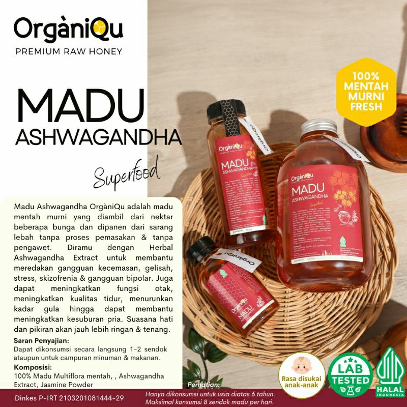 

ORGANIQU Madu Ashwaghanda Premium Madu Hutan Asli Murni Mengatasi tantrum gelisah & gejala stres