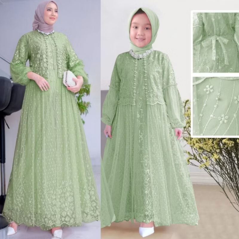 (NEW) FIKA DRESS - BAJU MAXY MAXI DRESS GAMIS BRUKAT BROKAT FULL PURING FURING TILE MUTIARA UNTUK PE