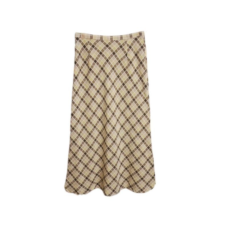 Light brown plaid skirt yellow beige pleated maxi downtown grunge acubi y2k tartan pinterest vintage