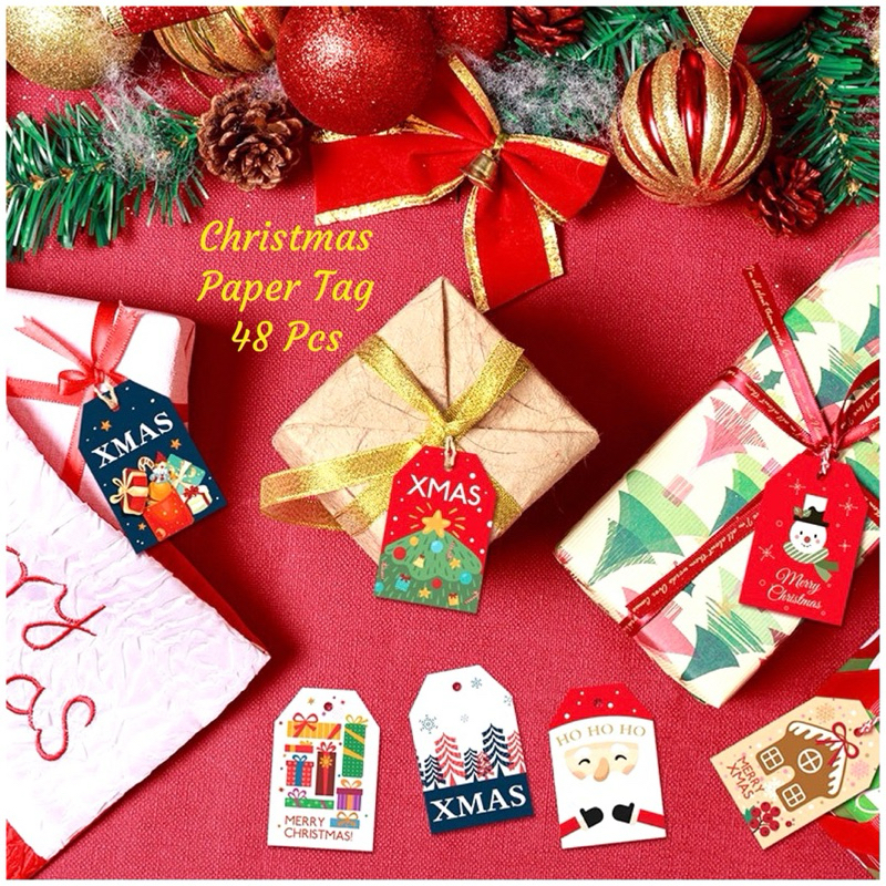 

48 PCS Christmas Paper Tag TERMASUK TALI ( 1 Pack isi 48 Tag ) Pelengkap Kado Natal Kartu Ucapan Natal