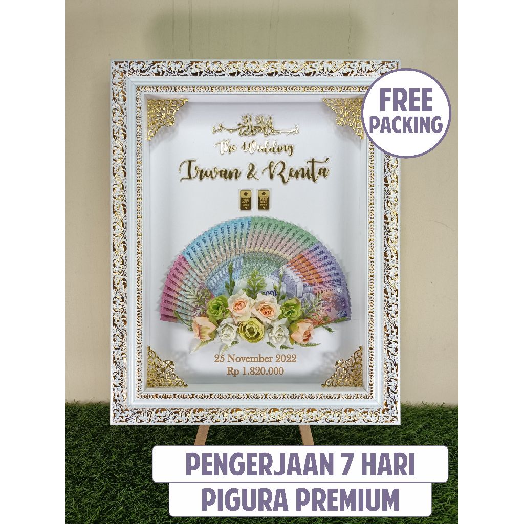 Pre Order Mahar Pigura Pernikahan Akrilik 38cm x 48cm KODE 3040PAK2 / Mahar Bingkai Pernikahan Uang 