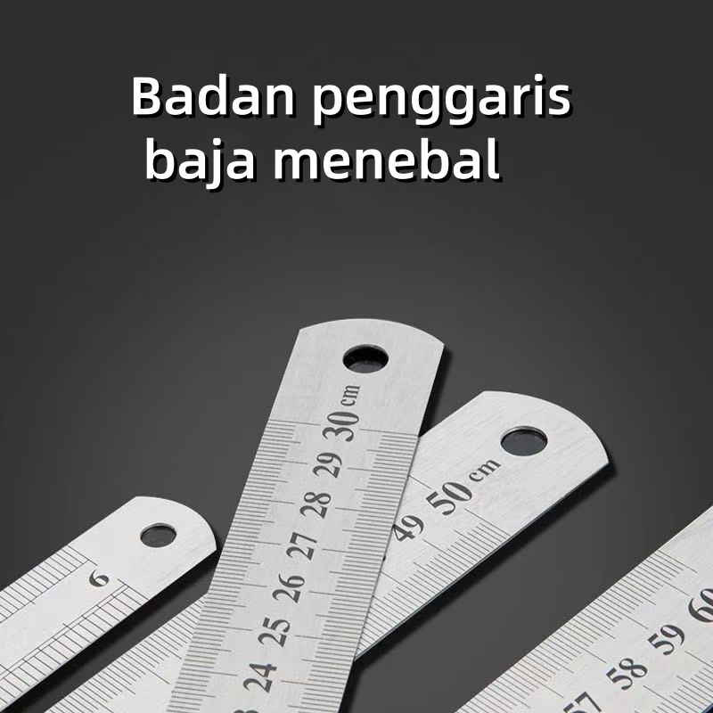 

Penggaris baja berkualitas tinggi tahan gores 30/60cm & Stainless Steel Ruler Penggaris Besi