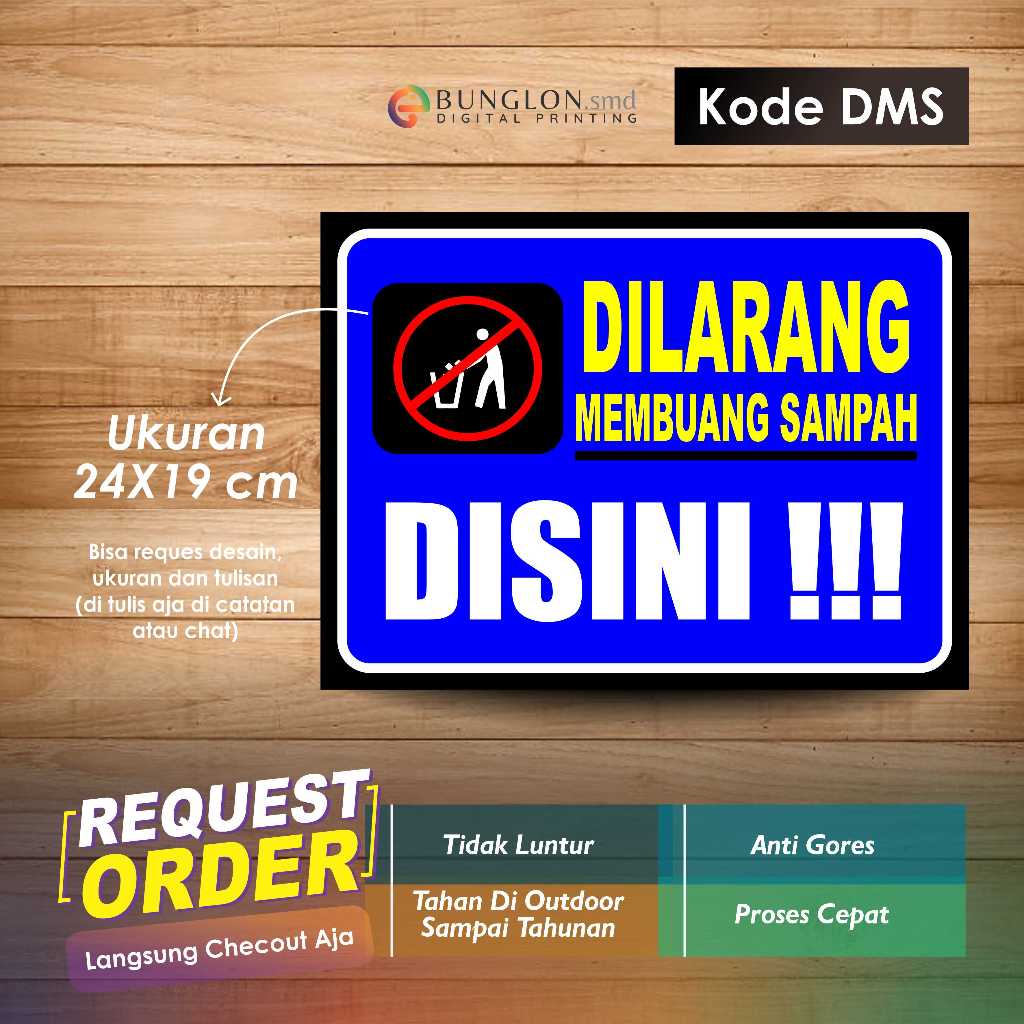 

STIKER DILANG MEMBUANG SAMPAH DISINI + LAMINATING KODE DMS BIRU