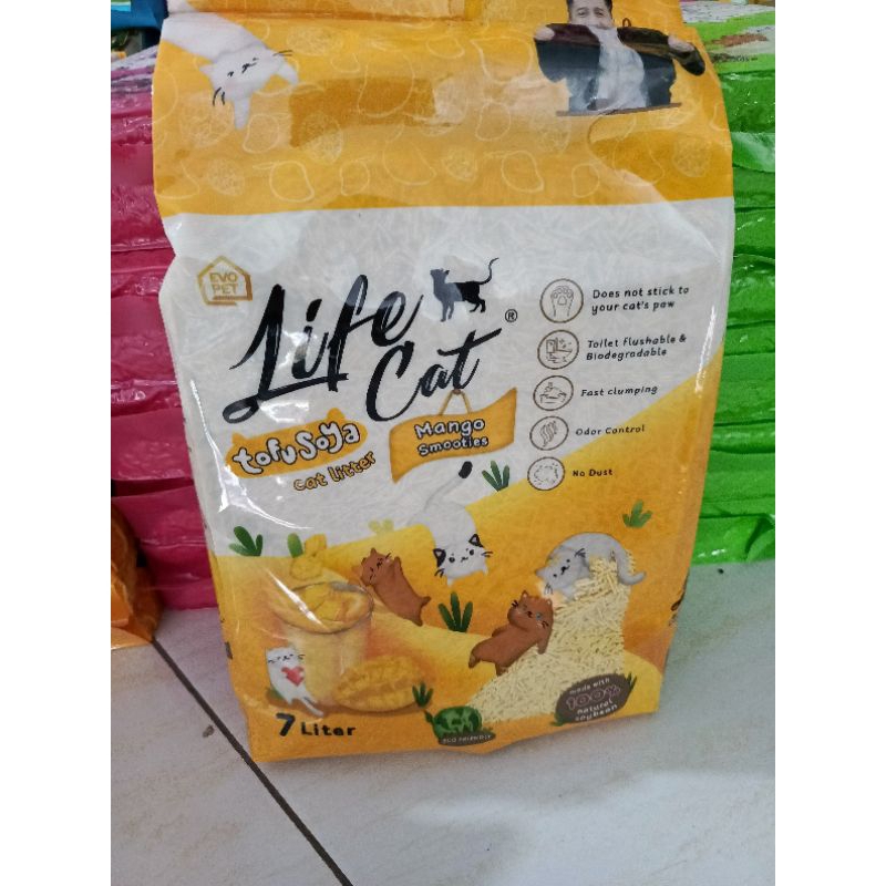 pasir kucing tofu soya life cat mango 7 liter - mangga tofu soya cat liter