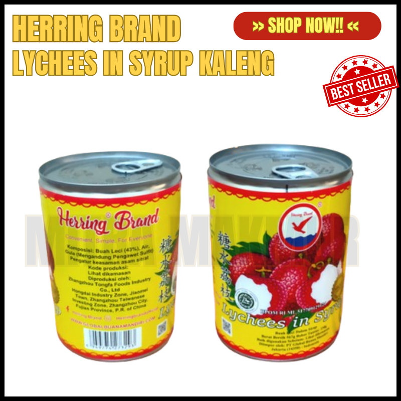 

leci kaleng/leci herring/herring brand/buah leci kaleng