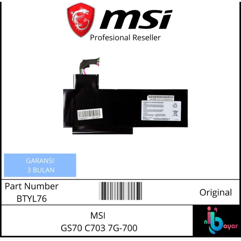Baterai Laptop MSI BTY-L76 MS-1771 GS70 Schenker XMG C703 HAIER 7G-700Baterai MSI BTY-L76 MS-1771 GS