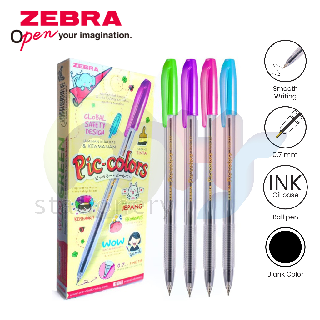 

ZEBRA Ball Pen Pulpen Pena PIC-COLORS 0.7 mm 1 Box 12 Pcs PICCOLORS