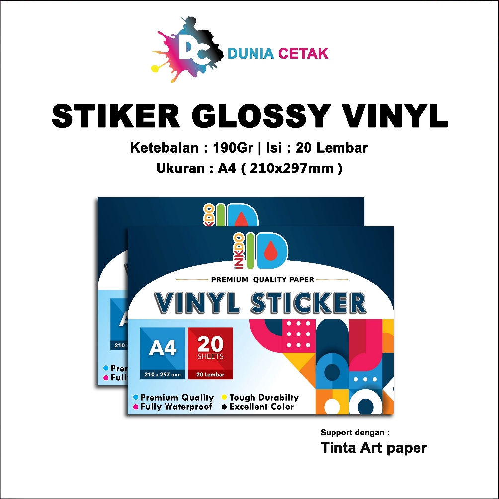 

KODE VSHCL Kertas Sticker Vinyl Glossy A4 isi 2 lembar Stiker Mengkilap