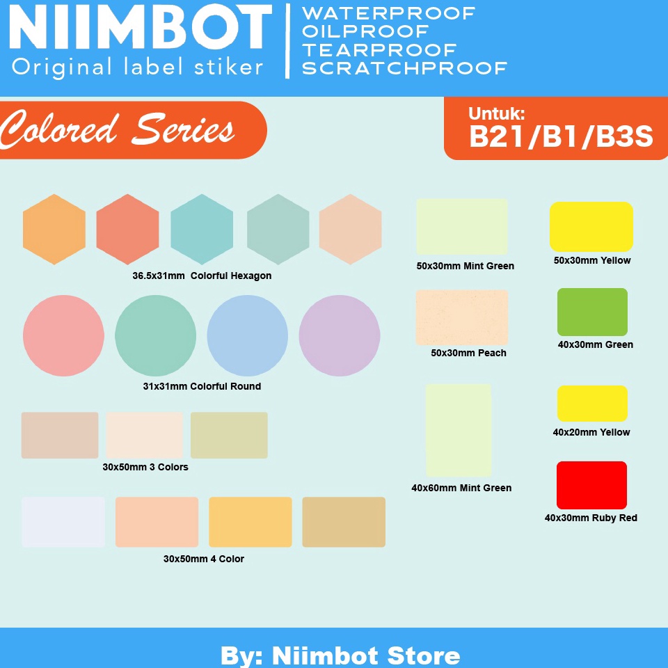 

KODE HESWP Colored Thermal Label Printer Sticker Niimbot B21 B1 B3S Refill Label