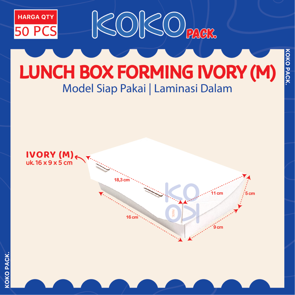 

Lunch Box Paper Forming Ivory uk. M Laminasi Dalam / Box Nasi Siap Pakai Kotak Makan Putih Ukuran Sedang 16x9x5 cm