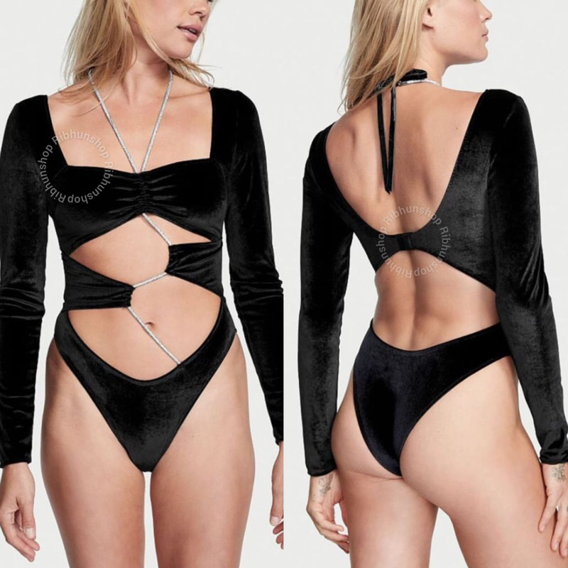 Victoria Secret Original Long Sleeve Velvet Bodysuit Size S ,M 11211549