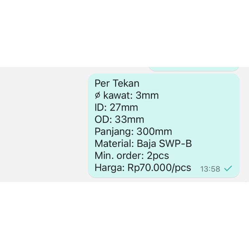 Per Spring Pegas Tekan ID 27mm Kawat 3mm Panjang 300mm Baja
