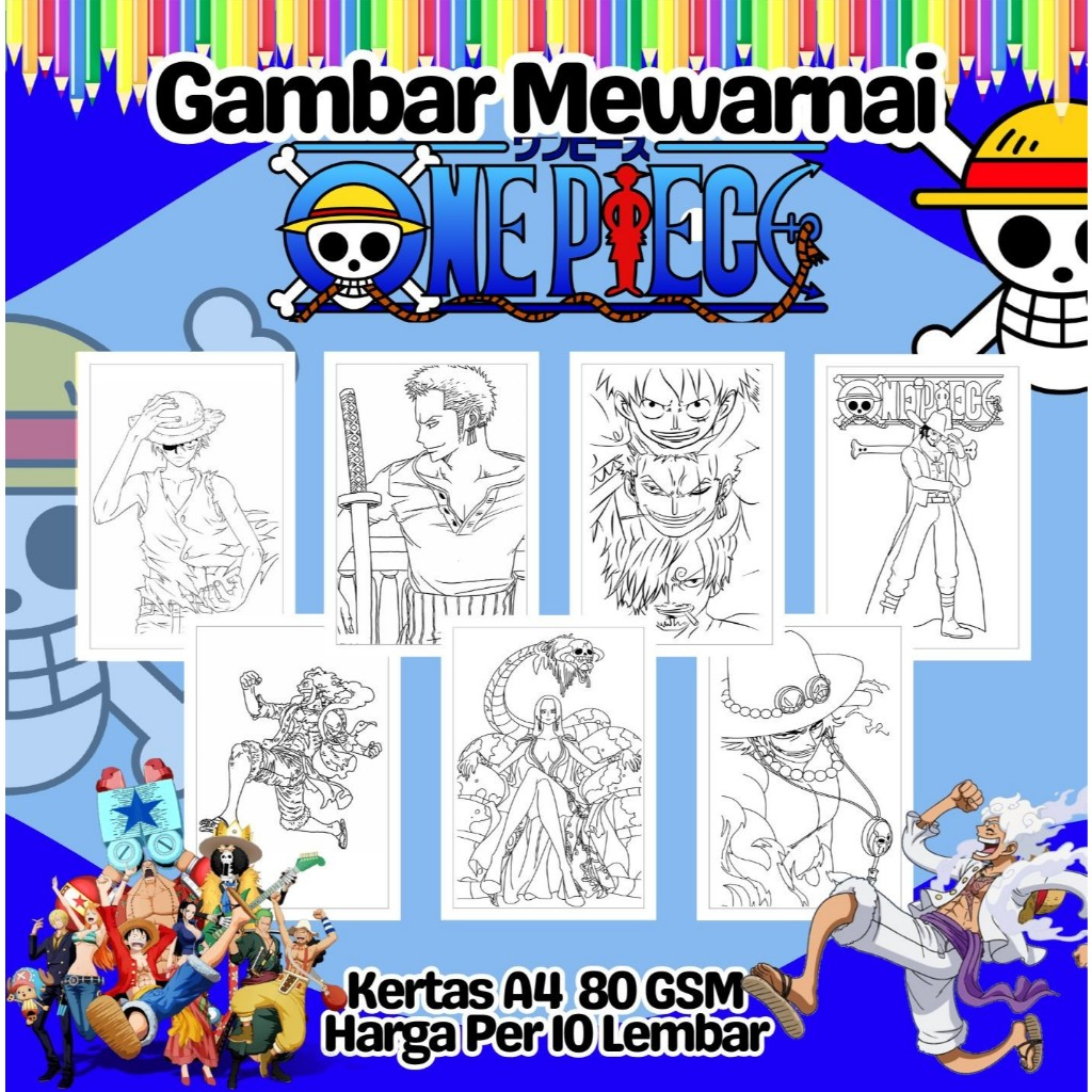

10 Lembar Kertas A4 Gambar Mewarnai Tema ONEPIECE Termurah - Anak Anak TK SD PAUD Remaja