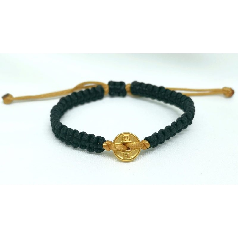 Gelang Emas Asli Charm Koin 24K Hongkong 999% Tali Kepang