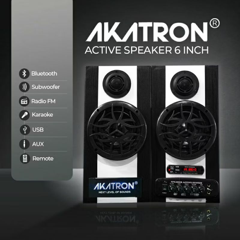 Speaker Aktif 6 INCH Bluetotooth+remote Akatron Bisa Karaoke Music Super BASS Subwoofer AUX Speaker