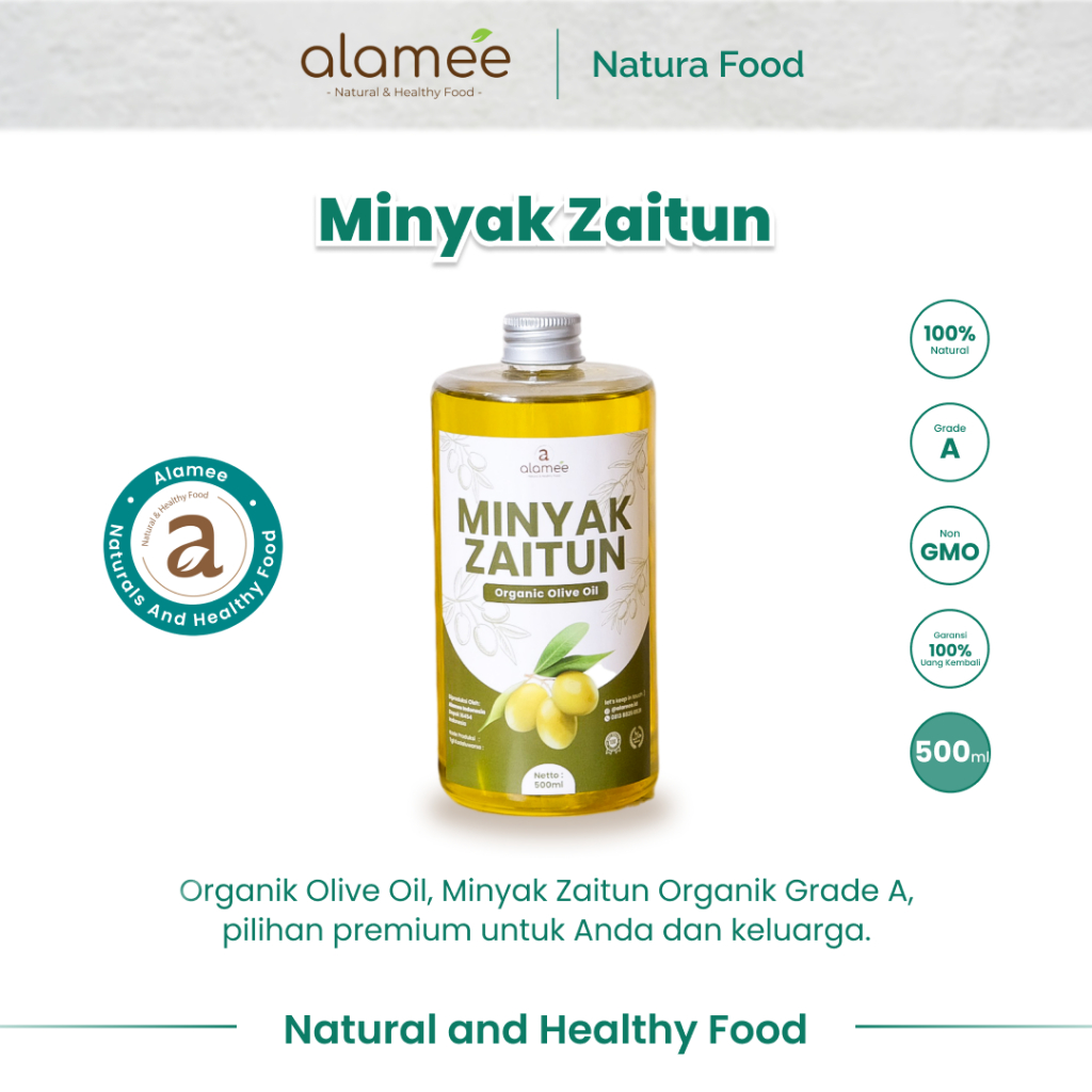 

ALAMEE Minyak Zaitun Olive Oil Extra Virgin Untuk Diminum Organic Organik Murni Masak EVOO 500ml