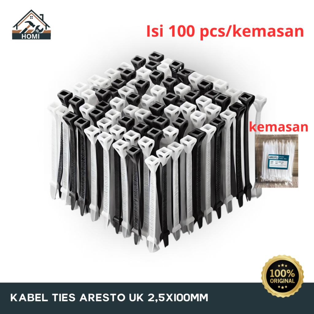 

Kabel Ties ARESTO 2,5x100mm tidak mudah putus (isi 100pcs) Warna kabel Hitam dan Putih