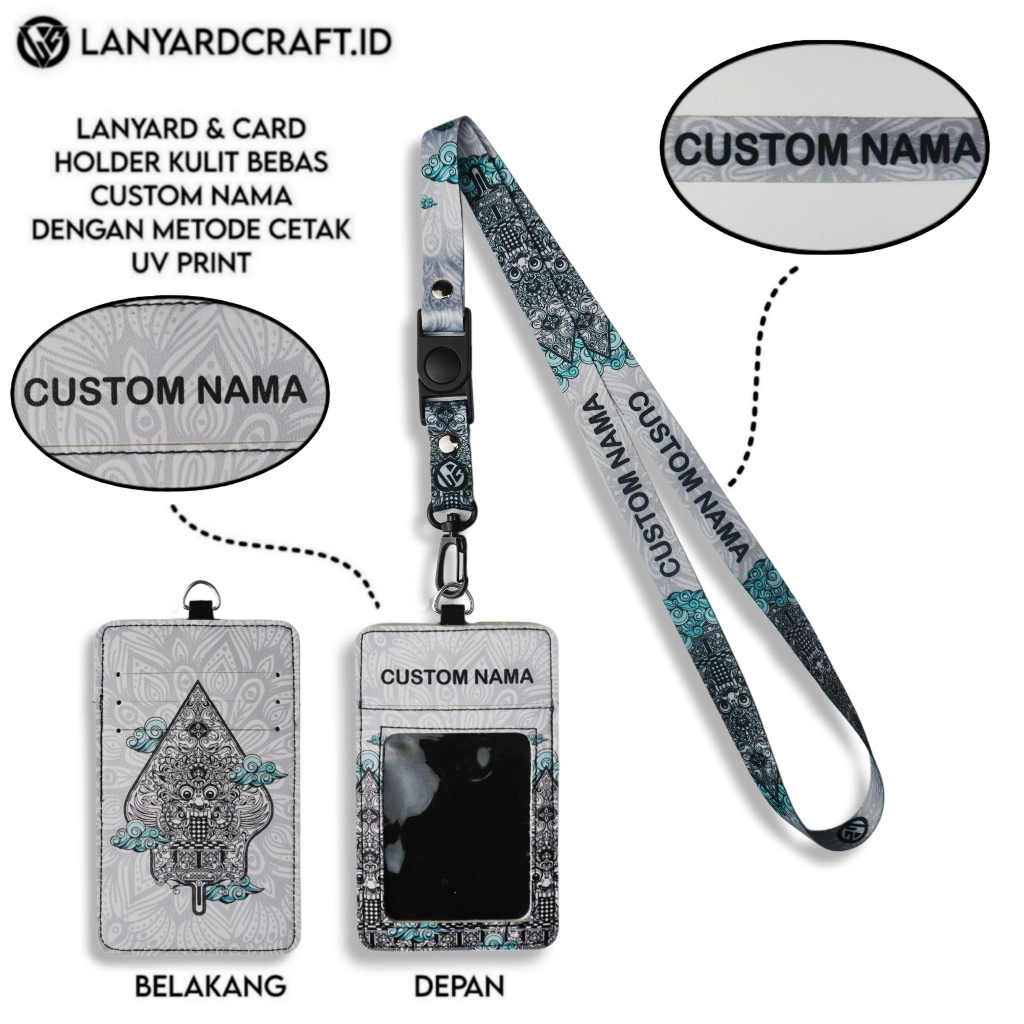 

V2 Id Card Holder Leather Custom + Lanyard Custom Nama Wayang Series Gantungan Tali Lanyard Holder Id Card Kulit UV Print