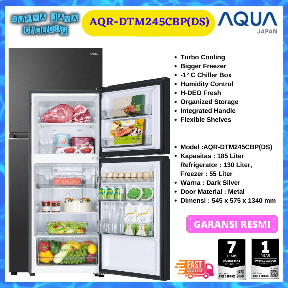 KULKAS AQUA AQR-DTM245CBP, DTM 245 CBP 2 PINTU 185 LITER