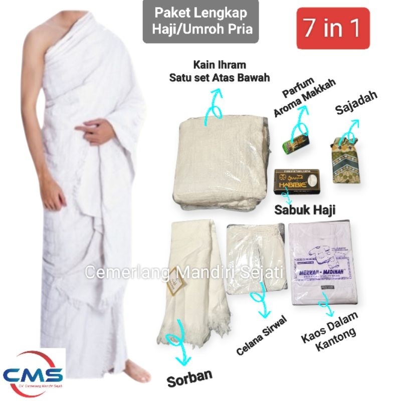 Perlengkapan Umroh/haji Pria Paket Lengkap 7 In 1 Pakaian Haji/ Umroh Pria/ Baju Ihram Pria Lengkap 