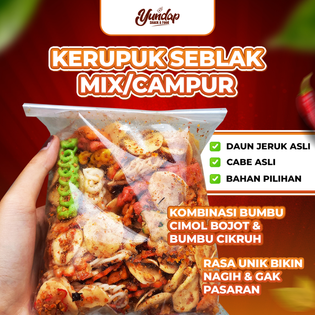 

kerupuk seblak campur mix/kerupuk campur 10 Varian lengkap Bumbu cikruh & Cimol Bojot daun Jeruk