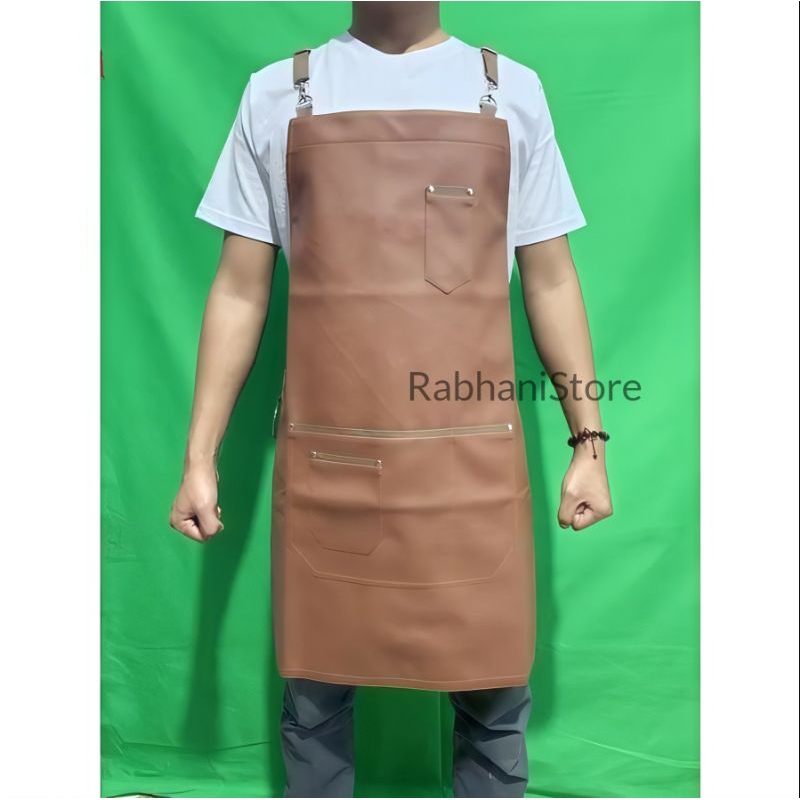 Celemek masak apron barista kulit premium celemek masak chef, koki asli garut