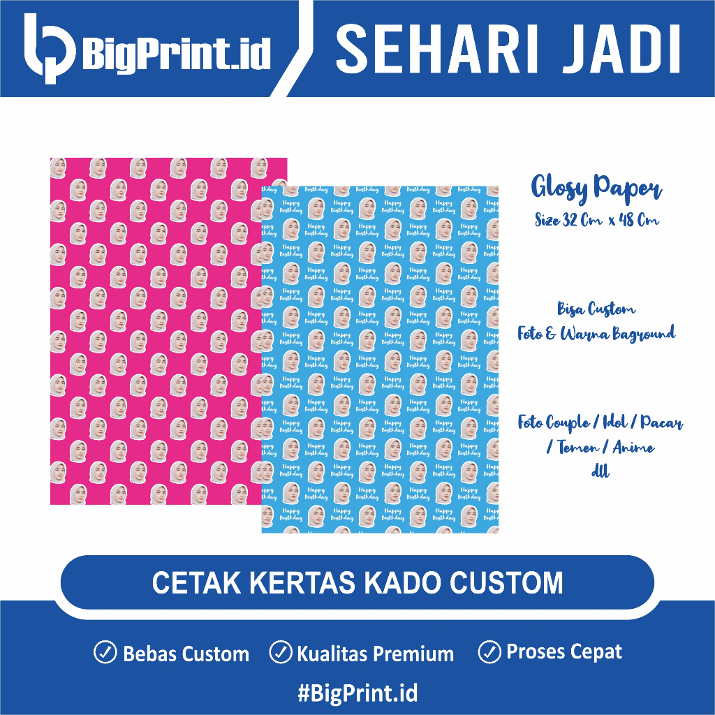 

KERTAS KADO CUSTOM (3 lembar A3+) pakai foto sendiri/idol bias kpop bts | cetak gift paper viral