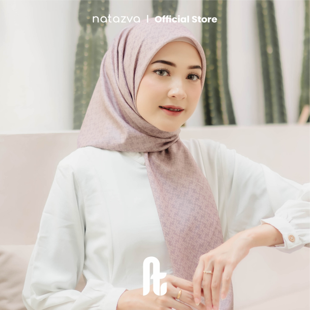 Natazva Scarf - Coffee Hijab Segi empat Motif Monogram Voal - Natazva's Series