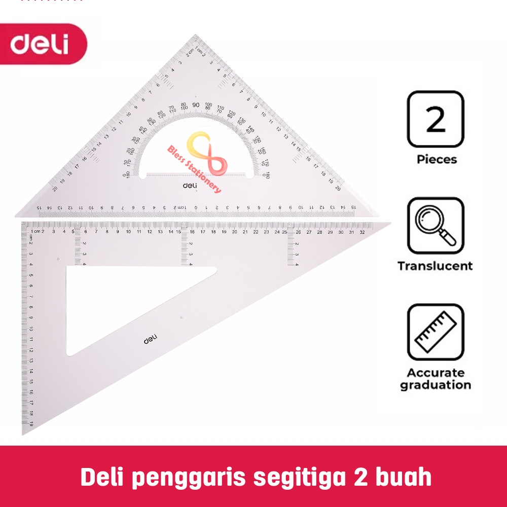 

Deli Penggaris segitiga 33cm dan 20cm mistar busur Penggaris siku Triangle ruler