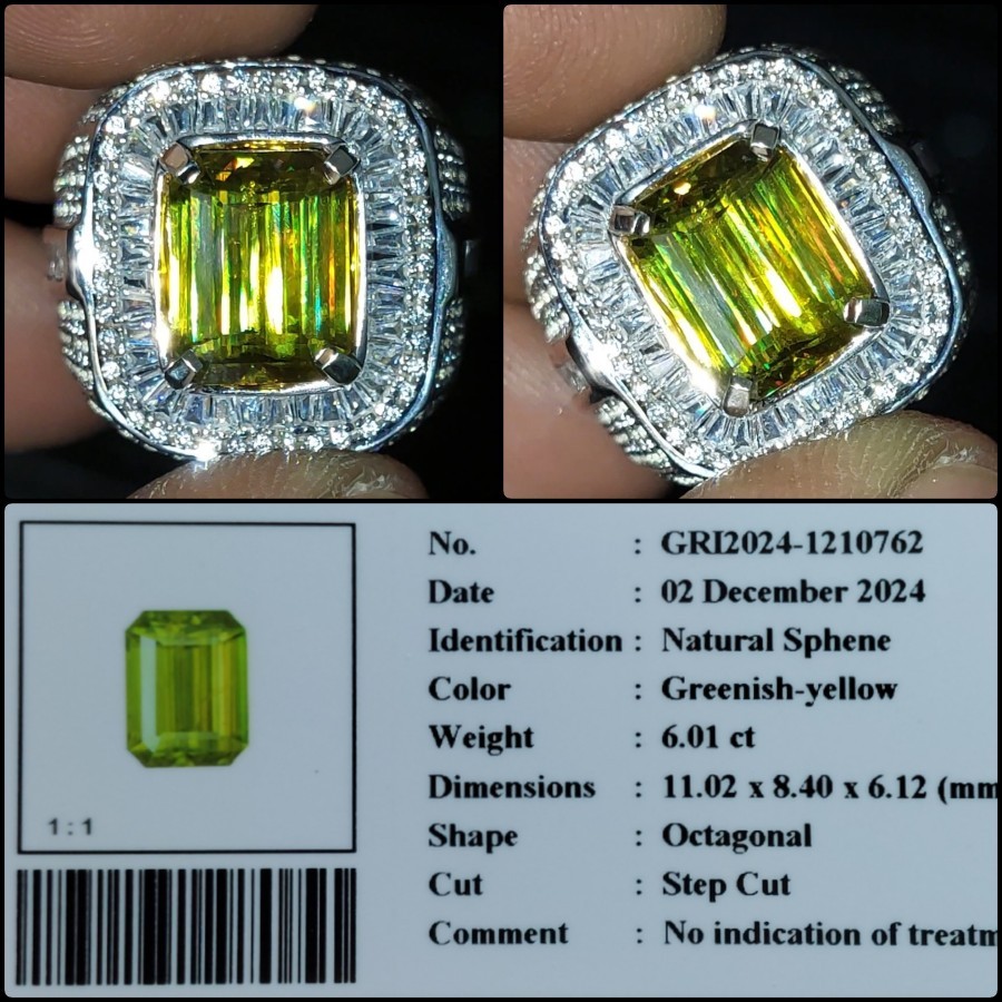 Natural Sphene Crystal Clean Good Luster Gems Batu Permata Mulia Hijau Asli Memo GRI Lab