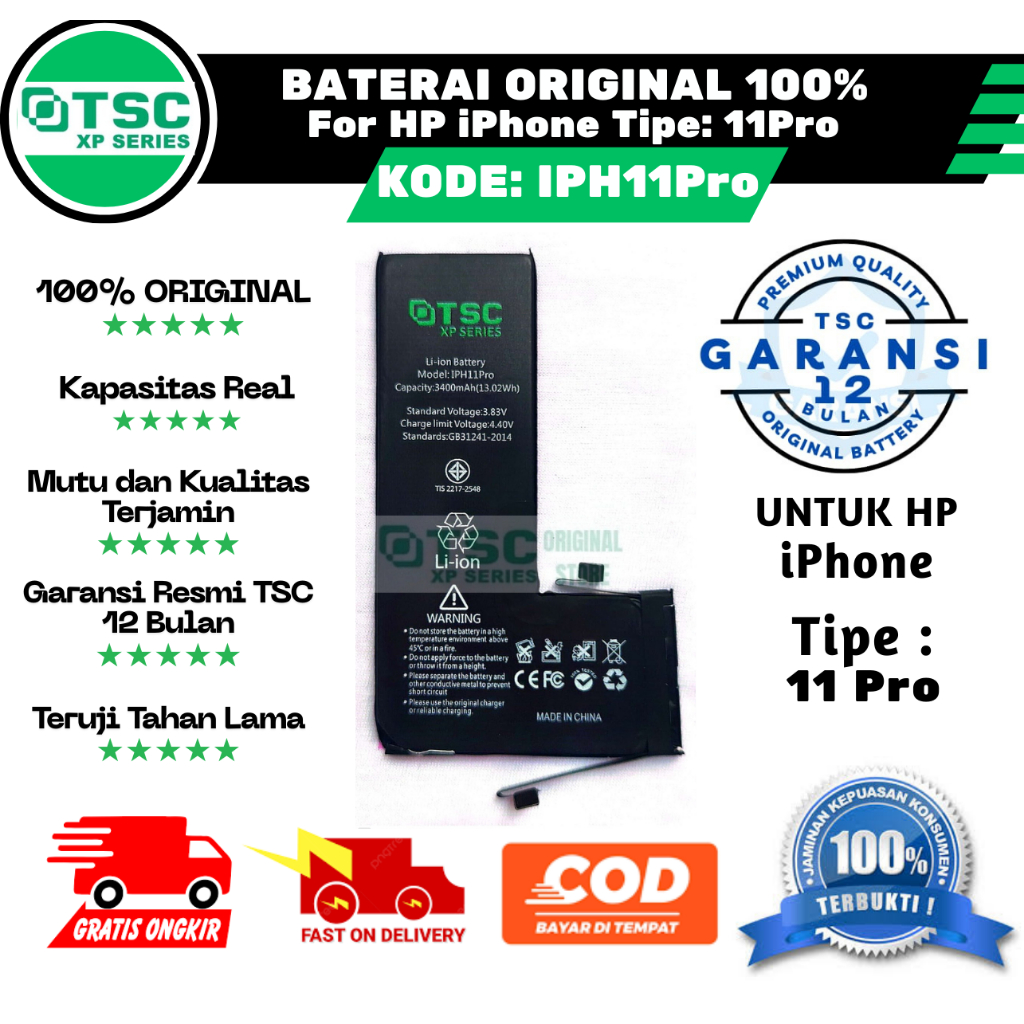 TSC-BATERAI ORIGINAL 100% LT-IPH11Pro, BATRE BATERAI BATTERY Apple IP iPhone 11 Pro