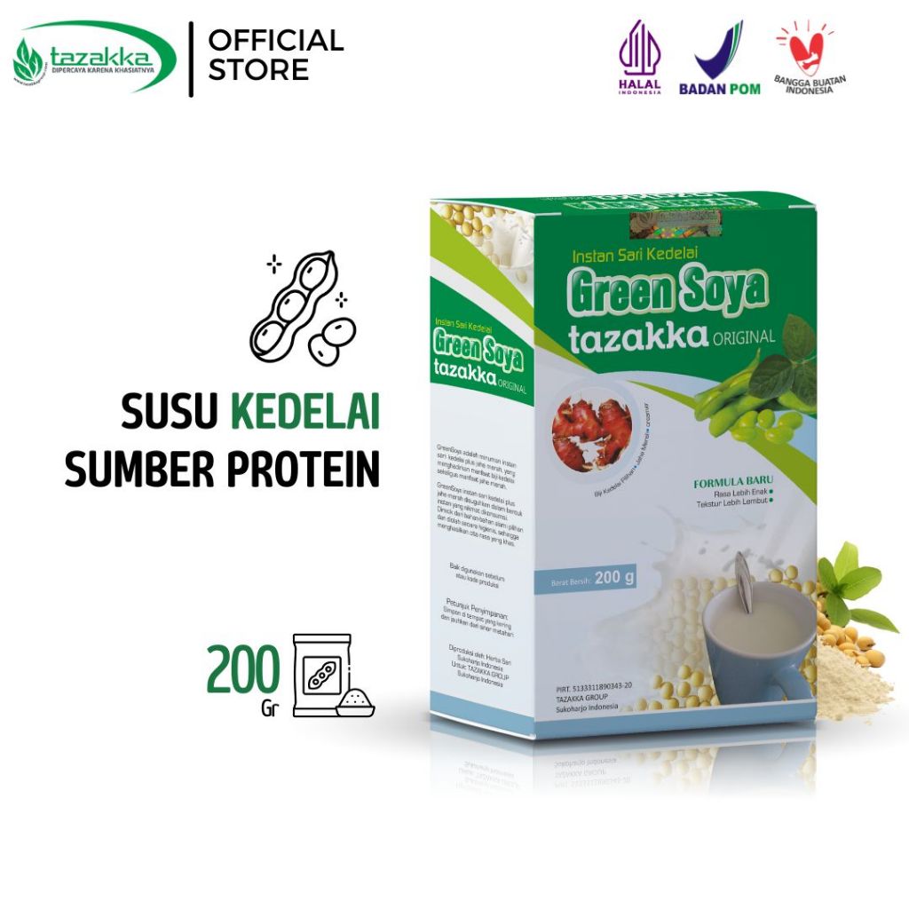 

TAZAKKA Green Soya Original Susu Kacang Kedelai Murni Bubuk Protein 200gr Minuman Herbal Kesehatan