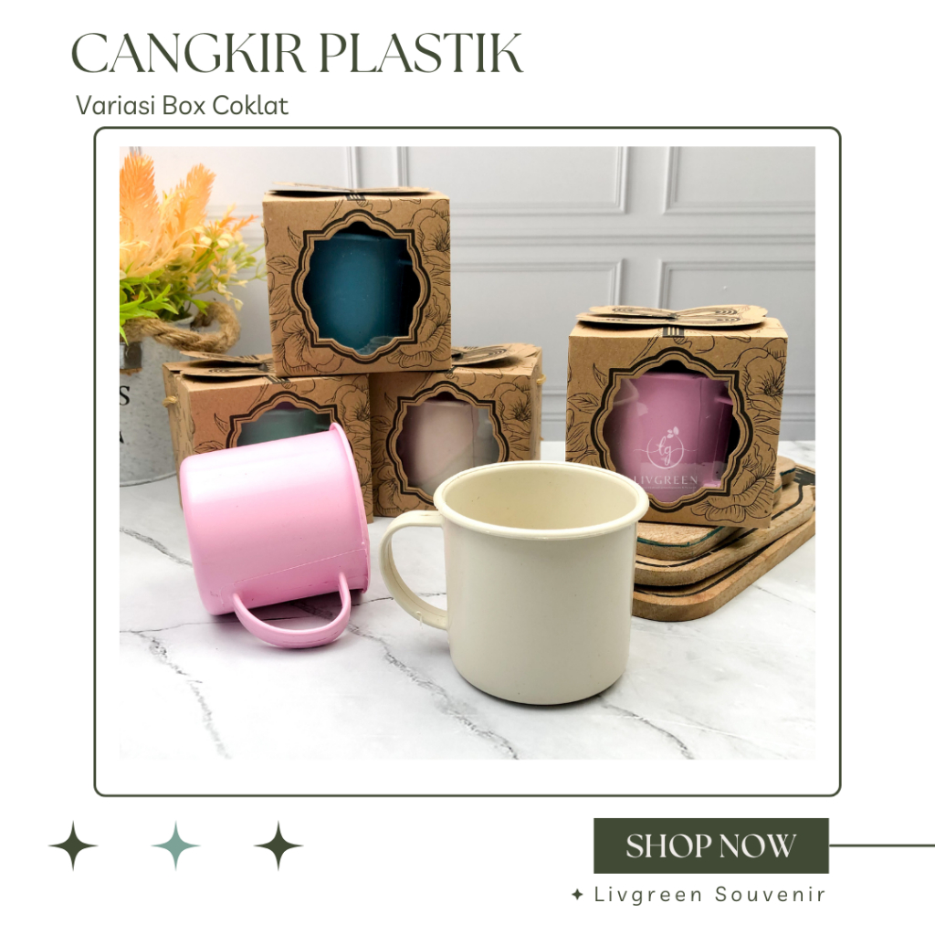 Souvenir Gelas Cangkir Plastik Kemasan Bok Coklat